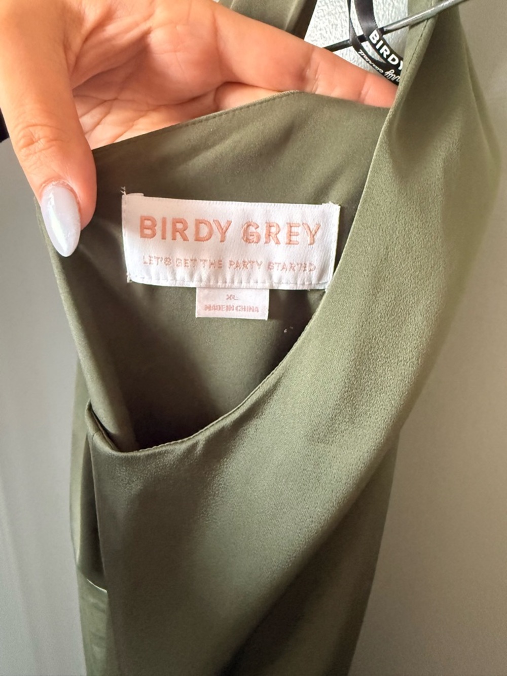 Birdy Grey One-Shoulder Matte Satin Dress - Olive Kira Dress - Picture 3 of 4